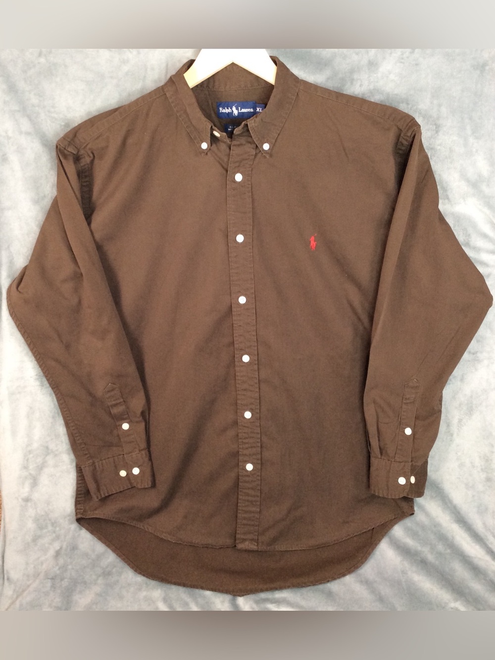 Ralph Lauren Blake Brown Long-Sleeve Button-Down Shirt with Red Pony